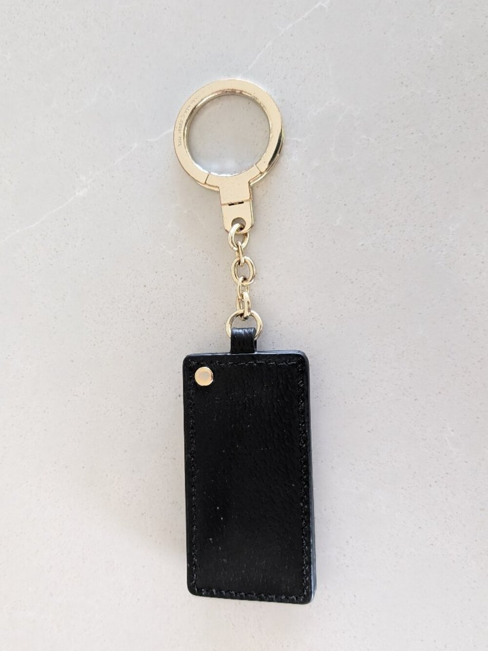 Kate Spade Grove Street Black Pebbled Leather Mirror Keychain Charm Gold Tone - Picture 4 of 8